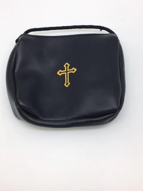 Black Leather Pyx Burse (pouch) with string. Large