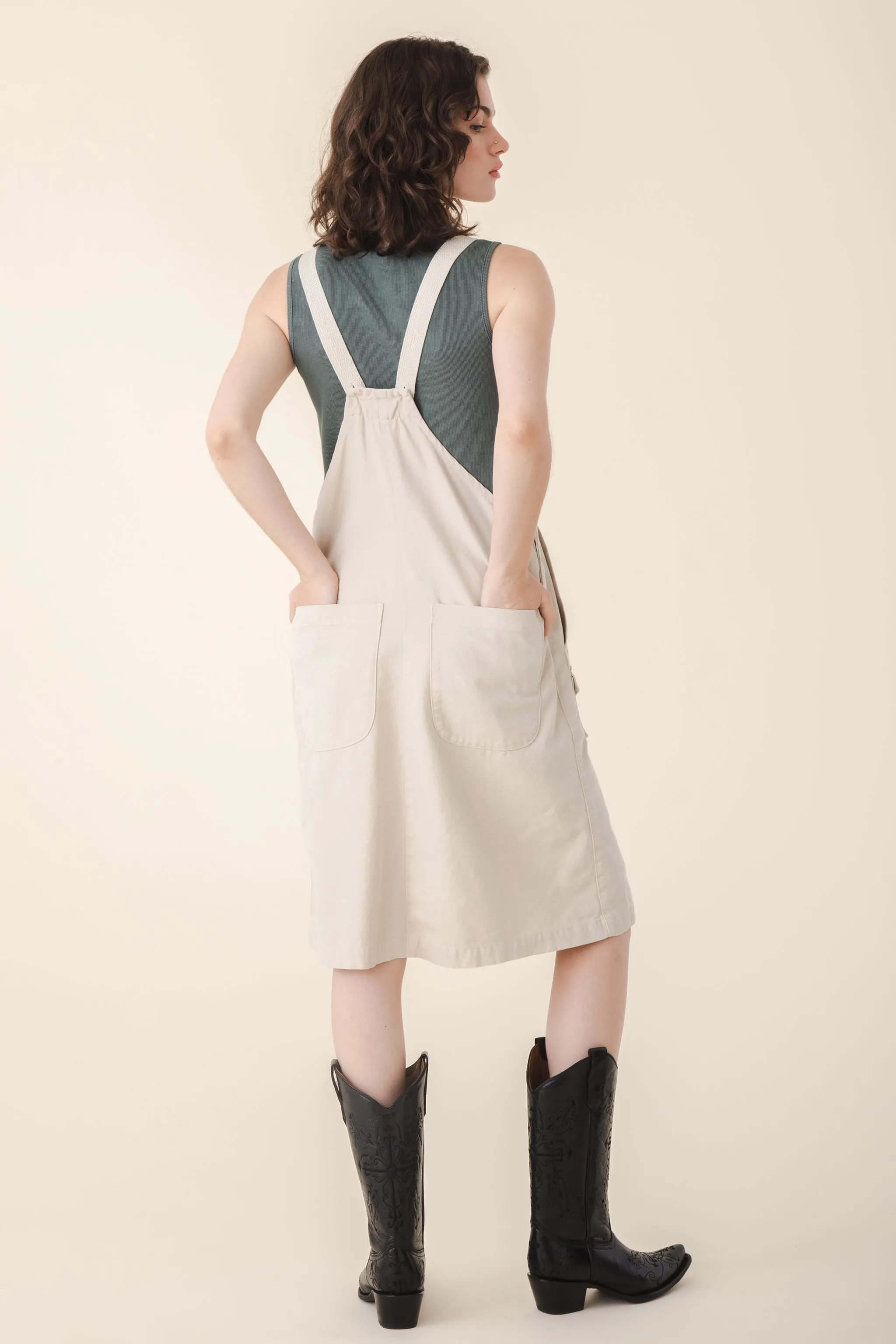 Canvas Overall Dress in Oyster
