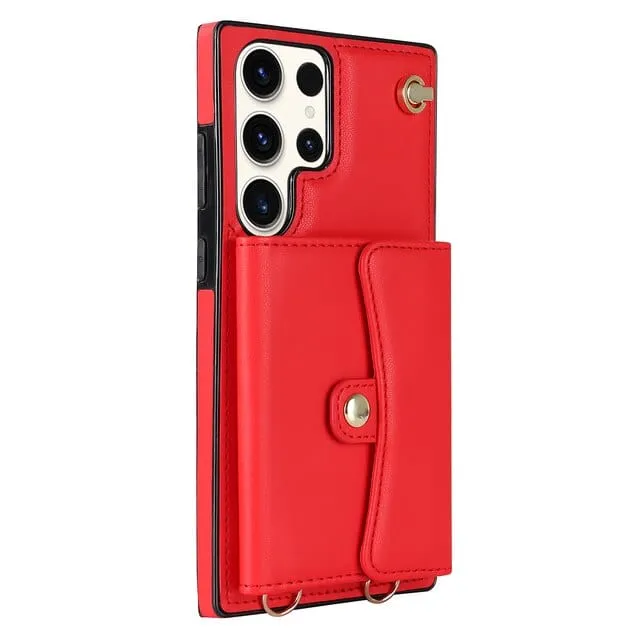 Cardholder Leather Case With Lanyard for Samsung S Series