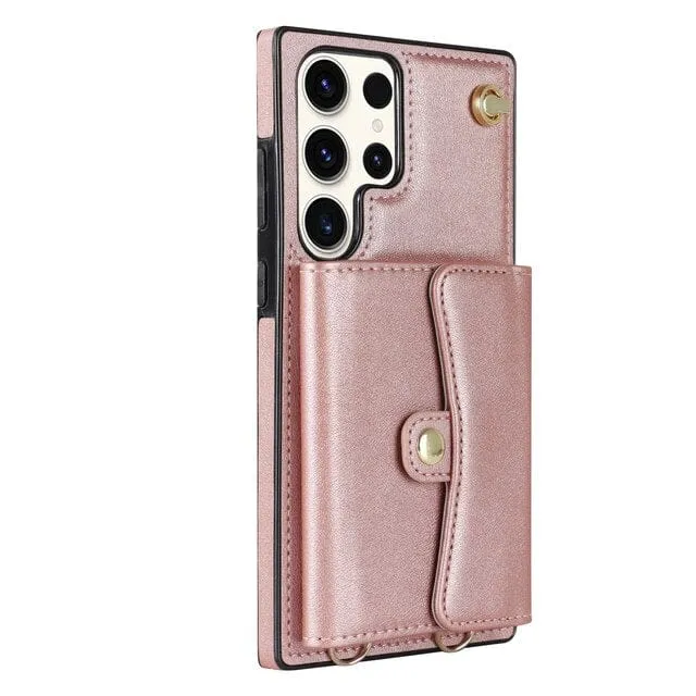 Cardholder Leather Case With Lanyard for Samsung S Series