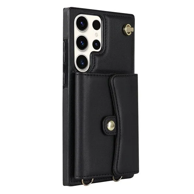 Cardholder Leather Case With Lanyard for Samsung S Series