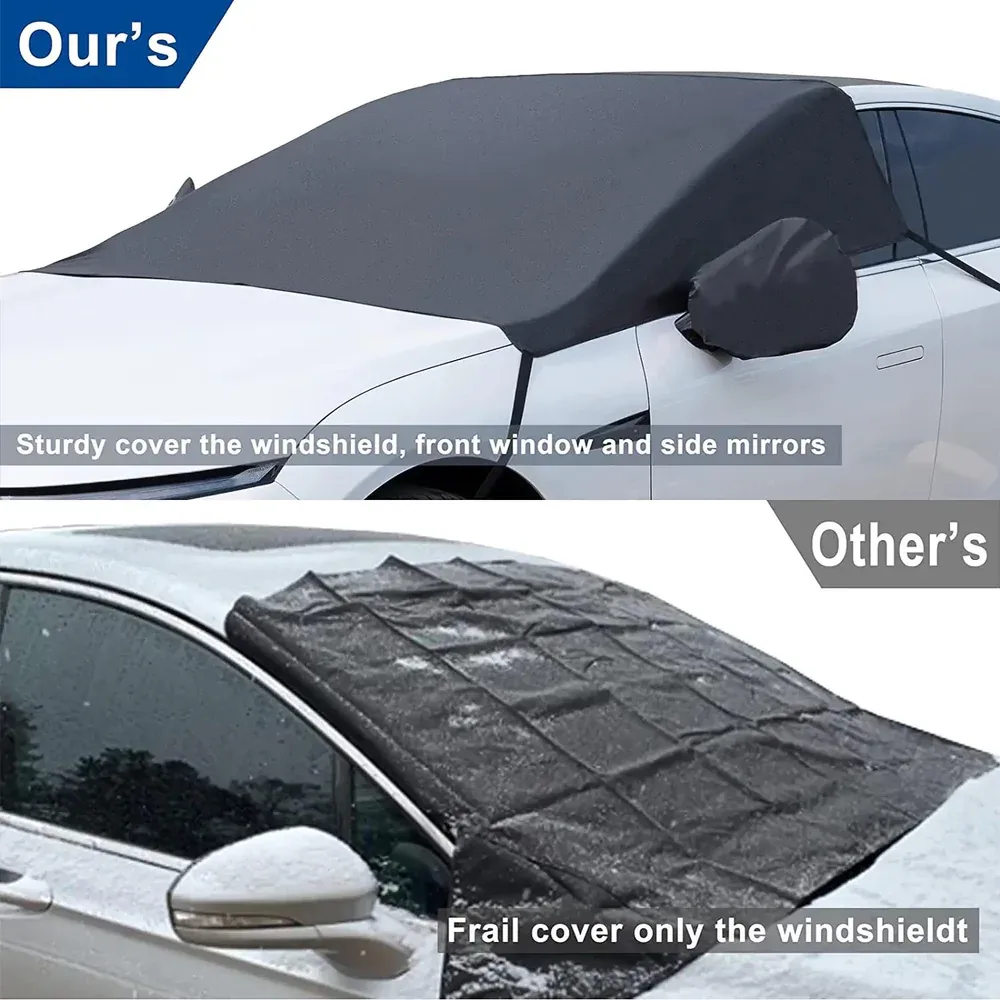 Custom Text For Car Windshield Snow Cover, Compatible with All Cars, Large Windshield Cover for Ice and Snow Frost with Removable Mirror Cover Protector, Wiper Front Window Protects Windproof UV Sunshade Cover KO15983
