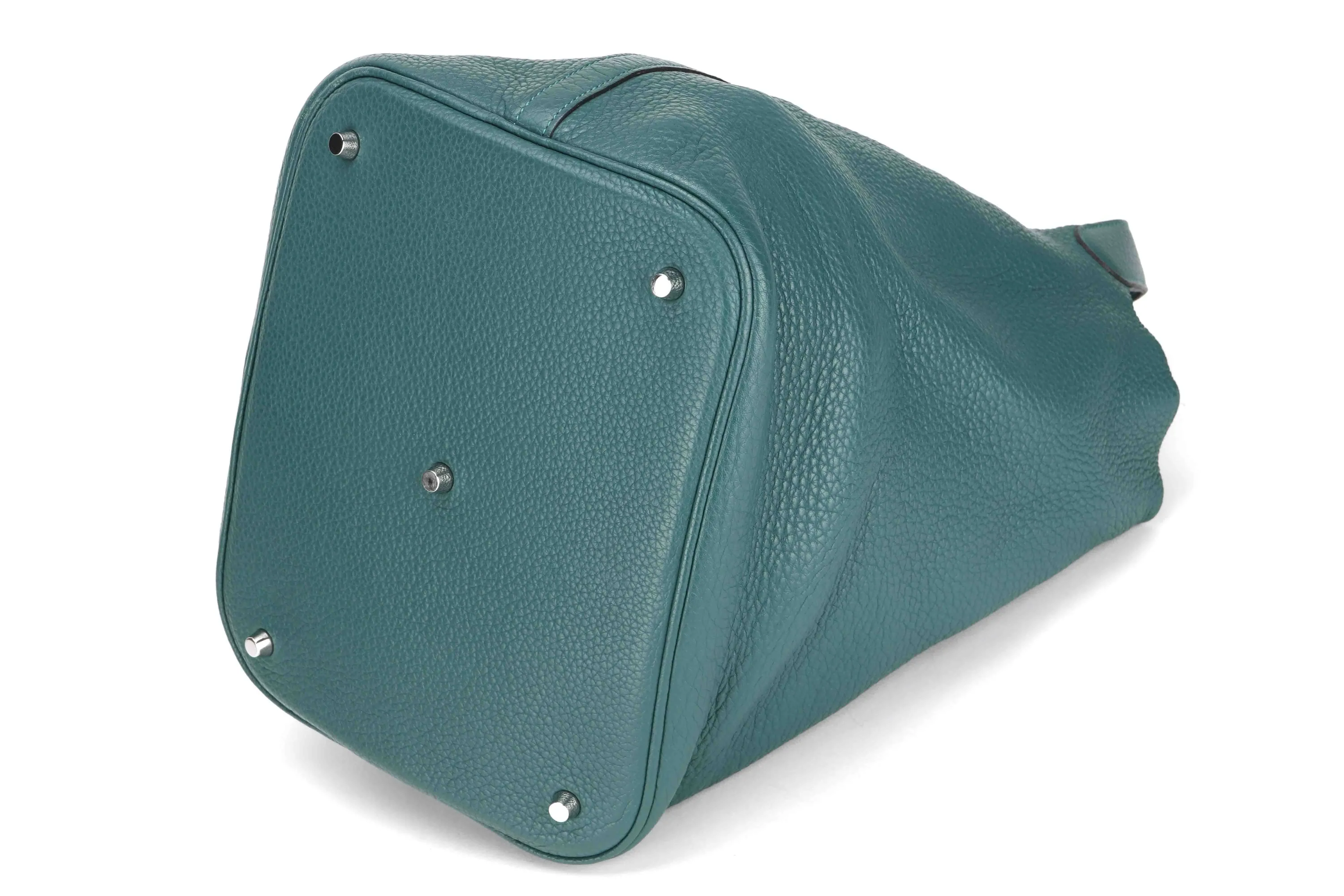 HEMES PICOTON 26 (STAMP Q) MALACHITE COLOR CLEMENCE SILVER HARDWARE, WITH KEYS, LOCK & DUST COVER