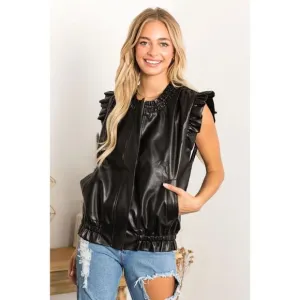JOH. NWT Sleeveless Ruffle Jaide Leather Zip Up Vest XS
