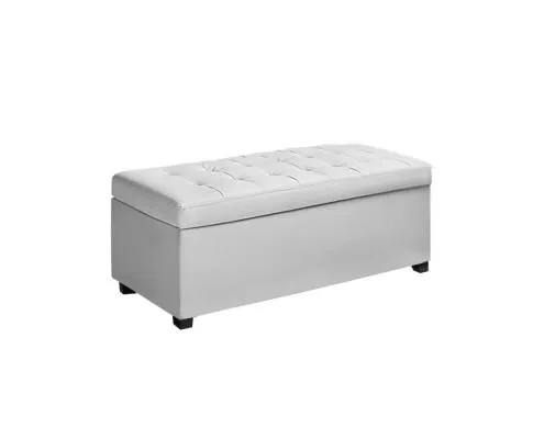Large PU Leather Storage Ottoman - White