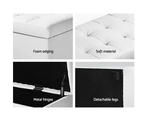 Large PU Leather Storage Ottoman - White