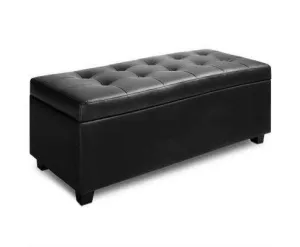 PU Leather Storage Ottoman - Black